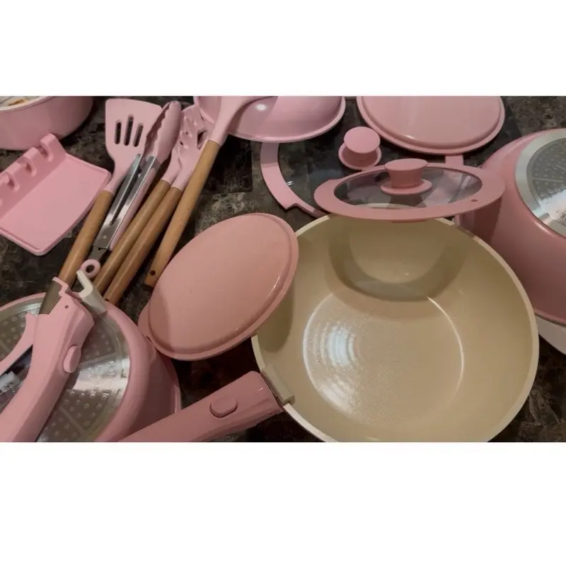 Caserolas Rositas de Cerámica Set de Cocina Rosa con Tazas y Utensilios de Cocina