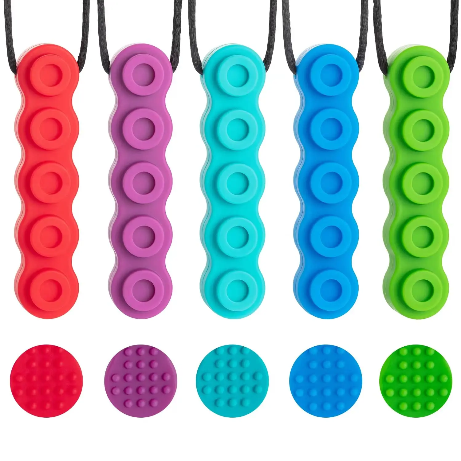 X-NKL01  Necklaces for Sensory Kids, 5 Packs Sensory  Necklaces, Made of Food Grade Silicone for Autistic, ADHD, Oral Motor Boys and Girls Children Chewelry Rainbow colors