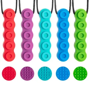 X-NKL01  Necklaces for Sensory Kids, 5 Packs Sensory  Necklaces, Made of Food Grade Silicone for Autistic, ADHD, Oral Motor Boys and Girls Children Chewelry Rainbow colors