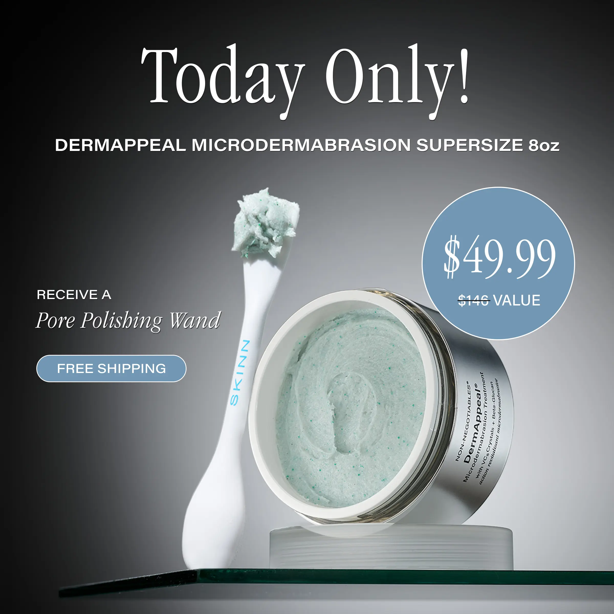 SKINN Cosmetics DermAppeal Microdermabrasion BeautyTreatment w/ V5 Crystal Technology Facial Exfoliate Tube - Powerful Microdermabrasion Skincare Treatment for All Skin Types Brightening Exfoliating Moisturizing Chemical Exfoliant