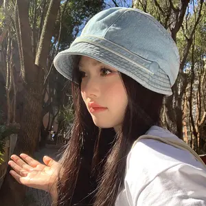 Women Washed Denim Fisherman Hat Bucket Cap Cute Elegant Lady Beret Visor Cap Sun Hats straw hat scandinavian summer hat vintage hats