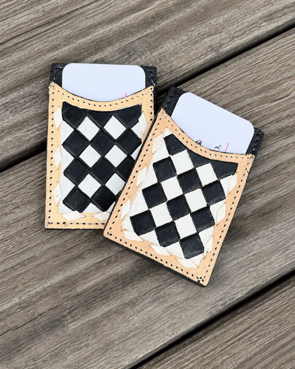 Harlow Checkered Leather Card Holder in Black and White by Countryside Co.