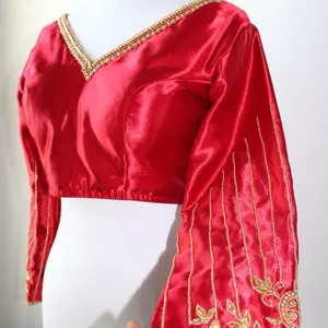 Saree Blouse Red Silk with Golden Embroidery Elegant Design for Indian/Pakistani/Nepali Wear