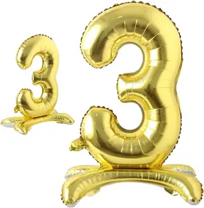 Light Brown Digital 3 Gold Foil Balloon Self Standing 32 Inch Number Balloons Foil Ballon Gold Digit for Wedding Birthday Party Decoration Baby Shower Supplies 16 Inch Aluminum Foil Balloon