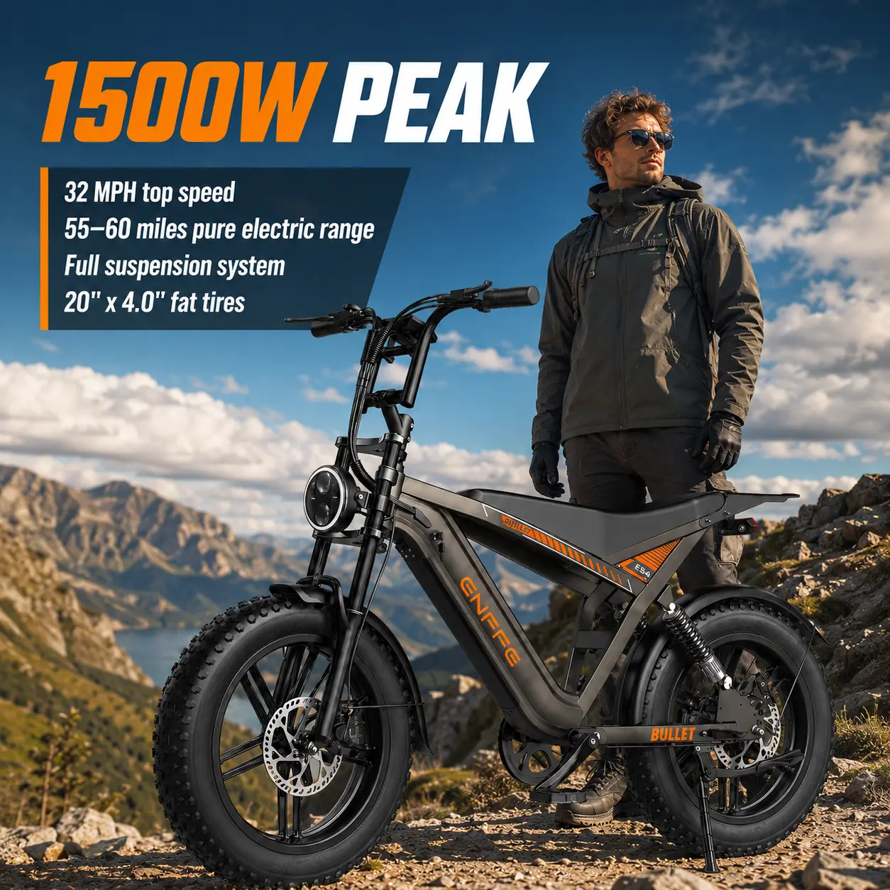 1500W Peak Fat Tire Electric Bike for Adults | All-Terrain Commuter & Adventure E-Bike, 32MPH, 55–60 Mi Pure Electric Range, 48V 20Ah Removable Battery, Full Suspension, Hydraulic Disc Brakes, NFC Unlock, UL 2849 Certified