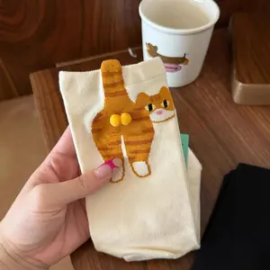 Women's two-pack socks, comfortable, warm, and with a cute 3D tabby cat pattern, featuring cat paw boots and a bell collar; unisex winter long socks.