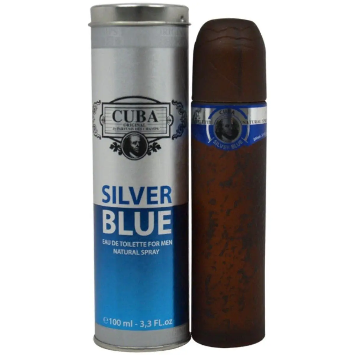 Cuba Silver Blue Eau de Toilette for Men | Charismatic Woody Musk & Vanilla Scents with Warm Spice | Signature Scent, 100 ml / 3.3 fl oz, Fragrances, 100Ml, Woody Musky, Spicy, Spray, 3 To 3.9 Fl Oz