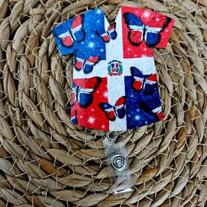 Dominican Flag Retractable Badge Holder with Clip for ID Card - Red, Blue, and White Design