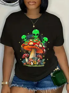 100% Cotton Funny Magic Mushroom Alien Trippy Shroom LSDWeed Acid Trip T-Shirt