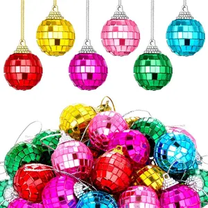 24 Pieces Mini Disco Balls Hanging Mirror Disco Balls Party Decor Ornaments Reflective Mirror Ball Cake Decoration with Rope Christmas Tree Wedding Dance Music Decor(Multicolored,1.18 Inch)