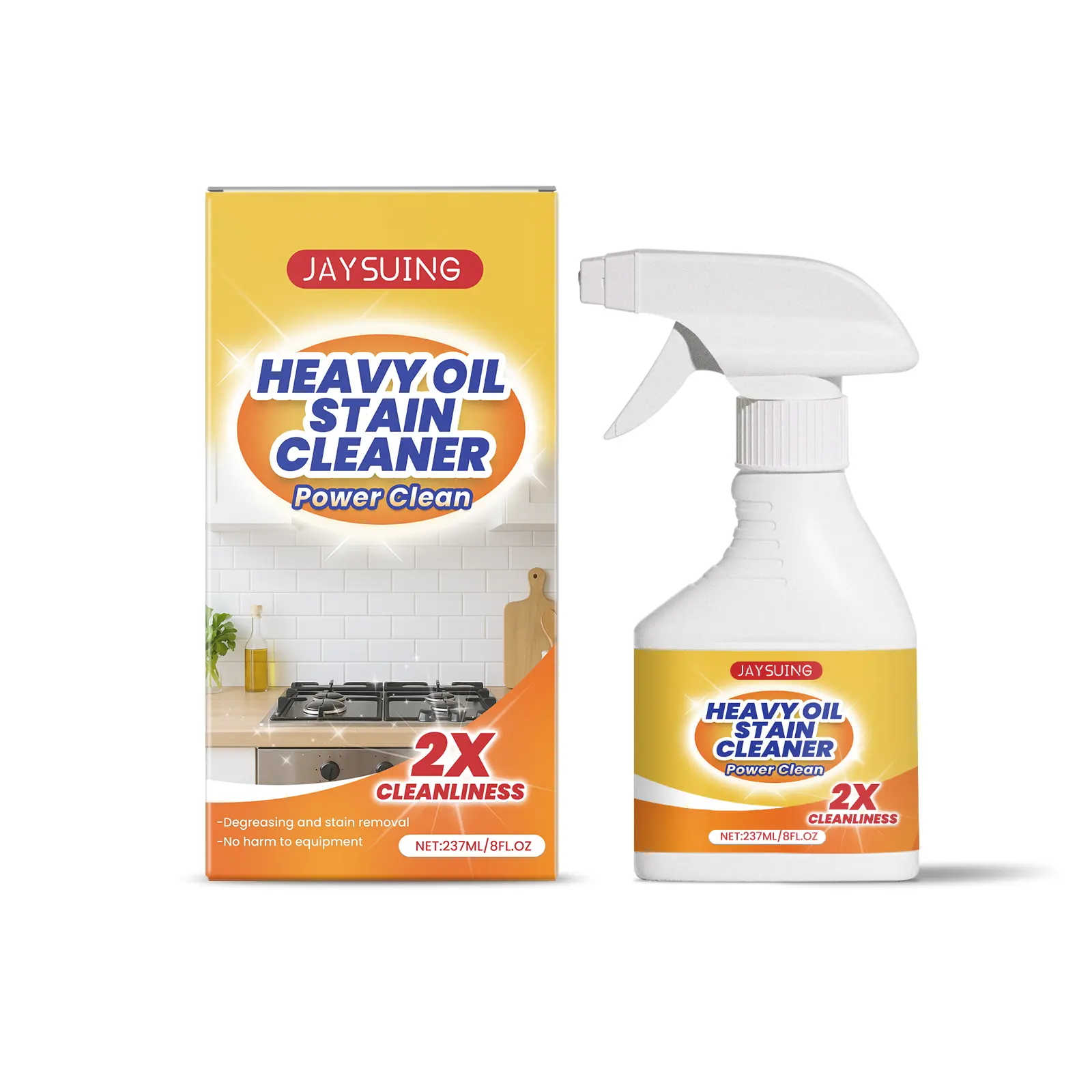 Heavy Duty Power Clean Kitchen Detergent Spray (237ml) - Surfactant Blend Grease Remover for Stove Hoods, Includes 1 Cleaning Cloth