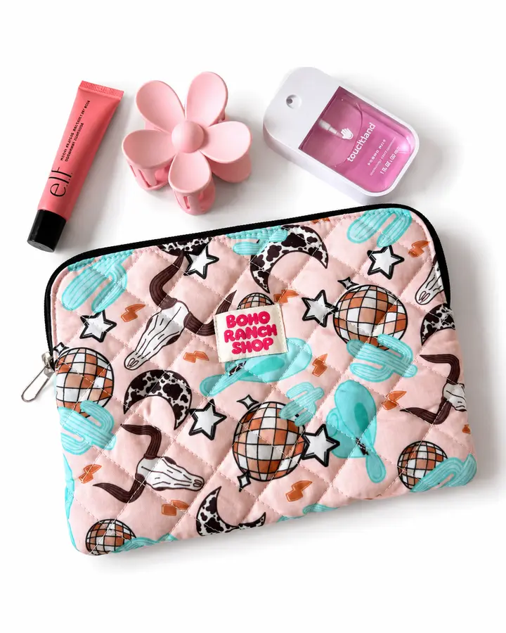 Fabric Accessory Pouch, Western Makeup Bag, Cosmetic Bag, Travel Organizer, Zipper Clutch, Purse Organizer beauty case