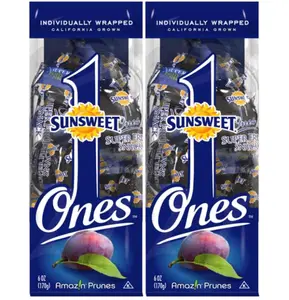 Sunsweet Gold Label Ones Super Select California Individually Wrapped Prunes 6.0 Ounces (Pack of 2)(Packaging May Vary)