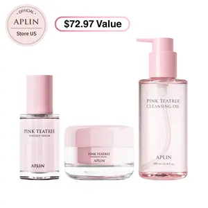 [APLIN] Pink TeaTree Care 3Piece Bundle | Daily Cream + Niacinamide Serum + Cleansing Oil | Acne-prone, Skin Moisturizer, Redness, Centella Asiatica, TeaTree, Korean skincare, Blemish, Soothing, Hydrating, Facial cleanser, Makeup remover