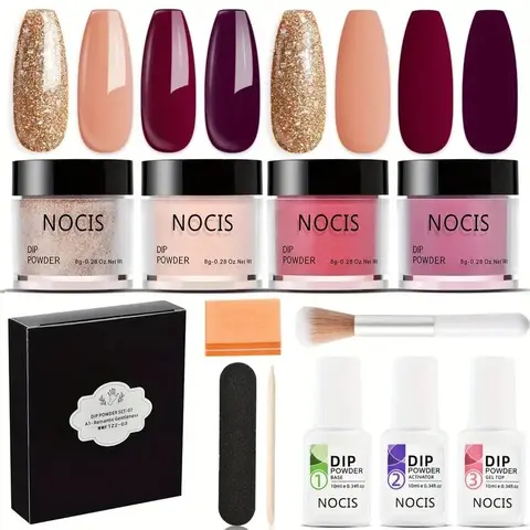Dip Powder Kit, 1 Set Classic Nail Dip Powder with Tools, Nail Art Manicure Gift Set, Nail Products