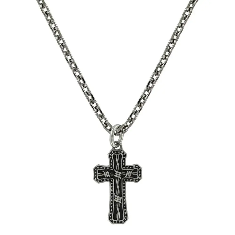 Montana Silversmiths Antiqued Stainless Barbed Wire Cross Necklace