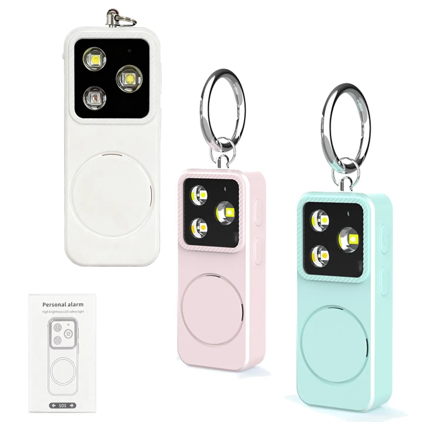 Rechargeable Portable Alarm Keychain for Women, Mother’s Day Gift, 140dB Loud Siren, 4-Mode Strobe Flashlight, 37g Compact & Lightweight Clip-On Anti-Tracking Self-Defense Device, Ideal for Night Running, Customer Service Guarantee (White/Pink/Green)
