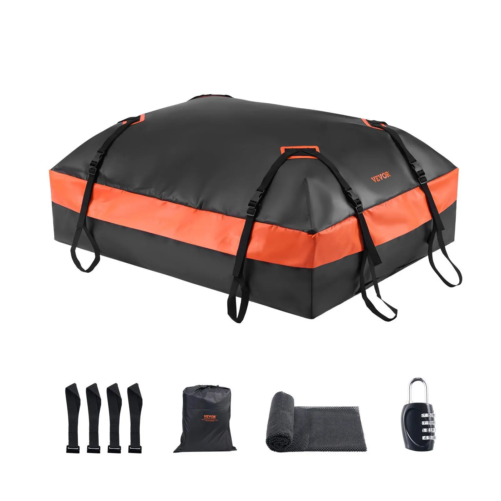 【summerfinds】VEVOR Car Rooftop Cargo Carrier Bag, 15 Cubic Feet Car Roof Cargo Carrier, 100% Waterproof Heavy Duty 840D PVC Roof Luggage Bag for All Vehicle with/without Rack- with Lock, Non-Slip Mat, 4 Door Hooks