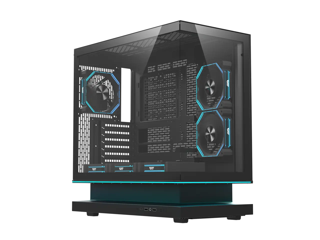 darkFlash FLOATRON F1 ATX Mid Tower Gaming PC Case, 270° Frameless Tempered Glass, Floating ARGB Base, 6× ARGB Fans, Back Connect Motherboard Ready, 360mm Radiator Support, 415mm GPU, USB-C, Black