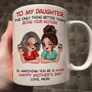 1pc "to My Daughter" Ceramic Coffee Mug - Heartfelt Mother's Day Gift with Sentimental Quote & Mother-Daughter Illustrations, Reusable & Dishwasher Safe, Perfect for Birthdays, Christmas, Thanksgiving Gifts, Daughter Coffee Mug, Holiday Gift Item, Playful