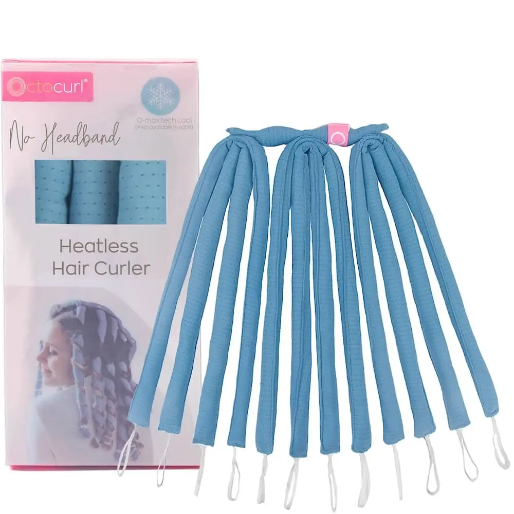 Octocurl No Headband Heatless Hair Curler Q-Max Cool Fabric Soft Curlers for All Hair Types 12 Rollers for Loose Curls & Voluminous Styles Versatile S