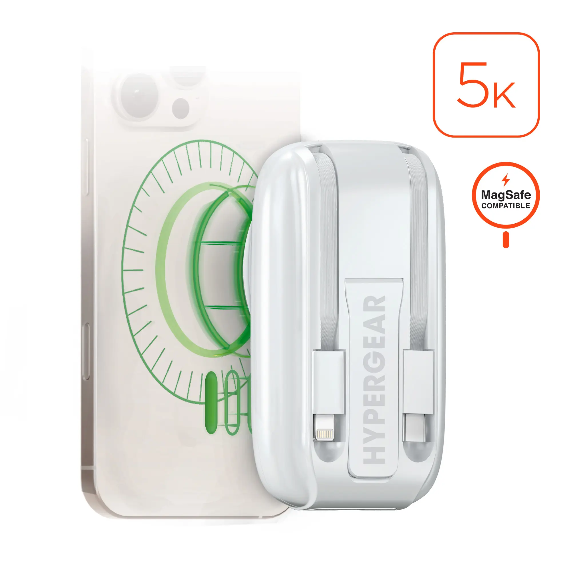 5,000mAh | Mag Grip Go Magnetic Wireless Fast Charge Power Bank with Built-In Cables