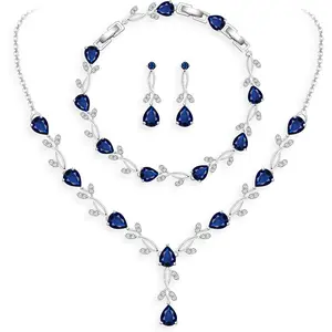 Wedding  Sets for Bride Bridesmaid Women Cubic Zirconia Necklace Earrings Bracelet Set Gift for Mother Friend Wife Daughter Sister Party Prom