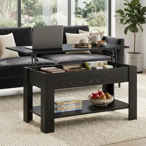 39" Rustic Style Coffee Table, Lift Top Design with Hidden Compartment & Storage Shelf, Space-Saving Organizer for Living Room, Office Reception Room, Home & Office Use