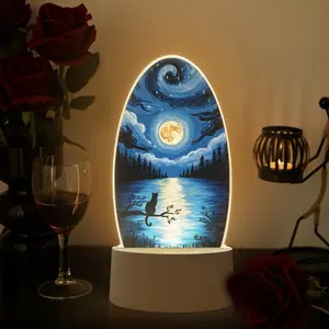 Cat-Themed Acrylic Night Light, USB Energy-Saving LED Desk Lamp, Traditional Animal Design for Office Home Hotel Bar Cafe Decor