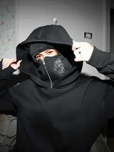 Double-Layer Hooded Sweatshirt with Pocket, Zipper, Floral, Animal Print, Graphic Pattern, Loose-Fitting, Casual Style, Fall & Winter Wear, Must-Have Wardrobe Addition