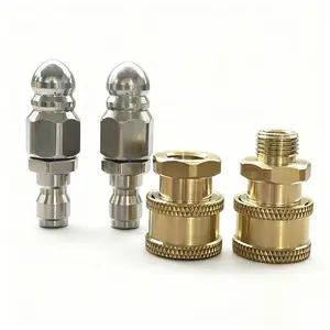Stainless Steel Sewer Jetter Nozzle 5000 PSI 7 Hole Water Outlet 1/4in Quick Connect Coupling for Drain Cleaners 2 Piece Discharge Hose