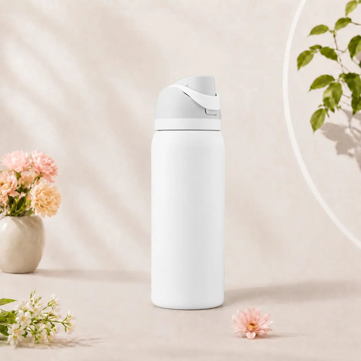 0wala Insulated Stainless Steel Water Bottle with Straw, BPA-Free Sports Water Bottle, Great for Travel, 32 Oz, Shy Marshmallow