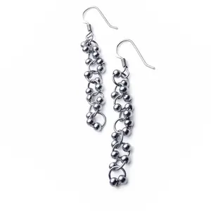 Connecting Ball Hoop Dangling Earrings - Pair - Rhodium Plated 925 Sterling Silver