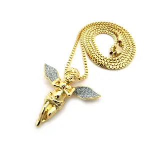 Unisex Praying Angel Wing Pendant 2mm 18", 20", 24" Box Chain Fashion Necklace