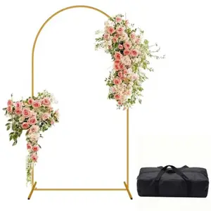Golden metal arch backdrop | Includes storage space, suitable for wedding ceremonies, birthday parties, bride gift giving events, photo booths, and garden floral balloon arch decorations