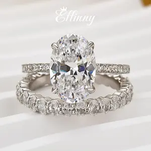 Effinny Jewelry 3.5ct Oval Cut 2PC Wedding Ring Set, 925 Sterling Silver Promise Ring, 5A Cubic Zirconia Bridals Ring for Wedding, Party, Travel