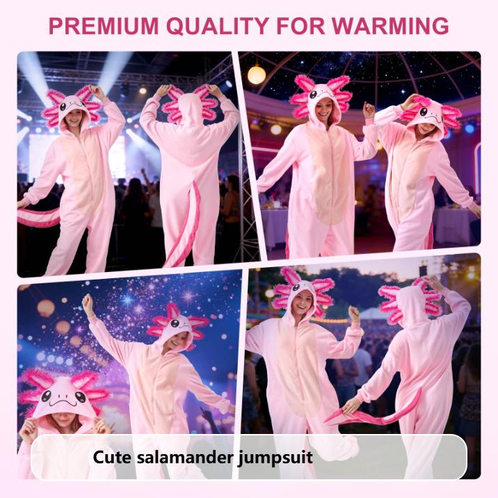 Loungewear onesies, nightwear, women’s clothing, long-sleeve women’s onesies, axolotl costumes, cute axolotl onesies for adults, cartoon animal Christmas cosplay, one-piece pajamas women sets
