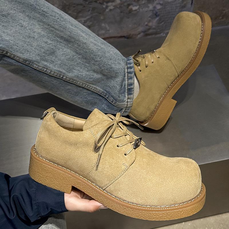 Men's Retro Platform Suede Shoes Big Toe Work Style Street Fashion Slim Leg