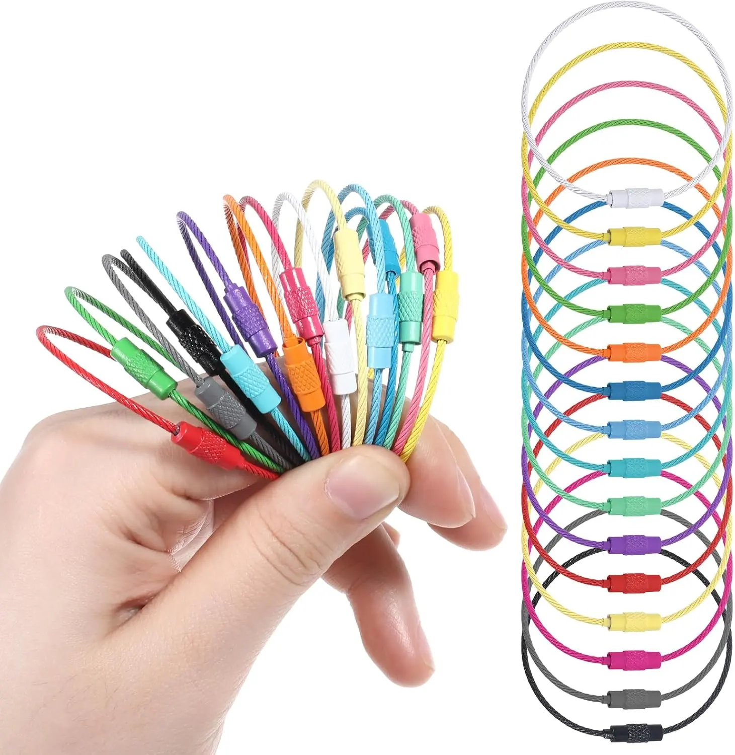 32 Pack Wire Keychain Cable, 1.5mm Multicolor Flexible Key Rings, 6 Inch Stainless Steel Loops Large Key Rings, Extendable Wire Keychain Cable for Luggage Tags, Key Tags, Keyrings, Kitchen Utensils
