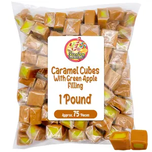 Caramel Cubes Candy Green Apple Filling  2 Pound Bulk Bag Individually Wrapped, Caramel Chews Soft Classic Chewy Candy, For Holidays And Any Occasion. (Approx 150 Count).