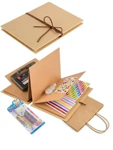 4-Pack 10.2×7.1 Accordion Scrapbook with Brown Pages | Hardcover Kraft Paper Photo Album | Stretchable & Foldable DIY Handmade Adventure Book Gift | Ideal for Anniversaries, Graduations, Christmas | Includes Bonus Small Gifts