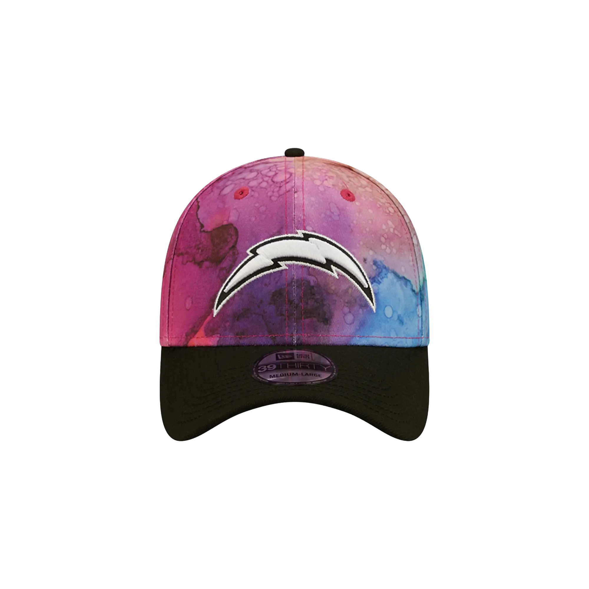 39THIRTY Los Angeles Chargers Crucial Catch Flex Fit Hat "Multicolor Watercolor Design Crown / Black Visor" NE842