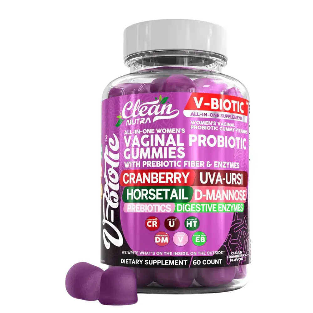 Women's Probiotic Gummies with Prebiotics Digestive Enzymes Fiber Cranberry Dmannose Uva Ursi Horestail - Probiotics for Women - VBiotic Supplement