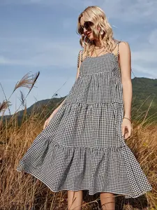 Women's Tie Shoulder Ruffle Hem Spaghetti Strap Cami Flared Dress, Elegant Party Dress, Classy Modest Dresses, Fashion Casual Dress for Daily Outdoor Wear, Women Dress for Summer