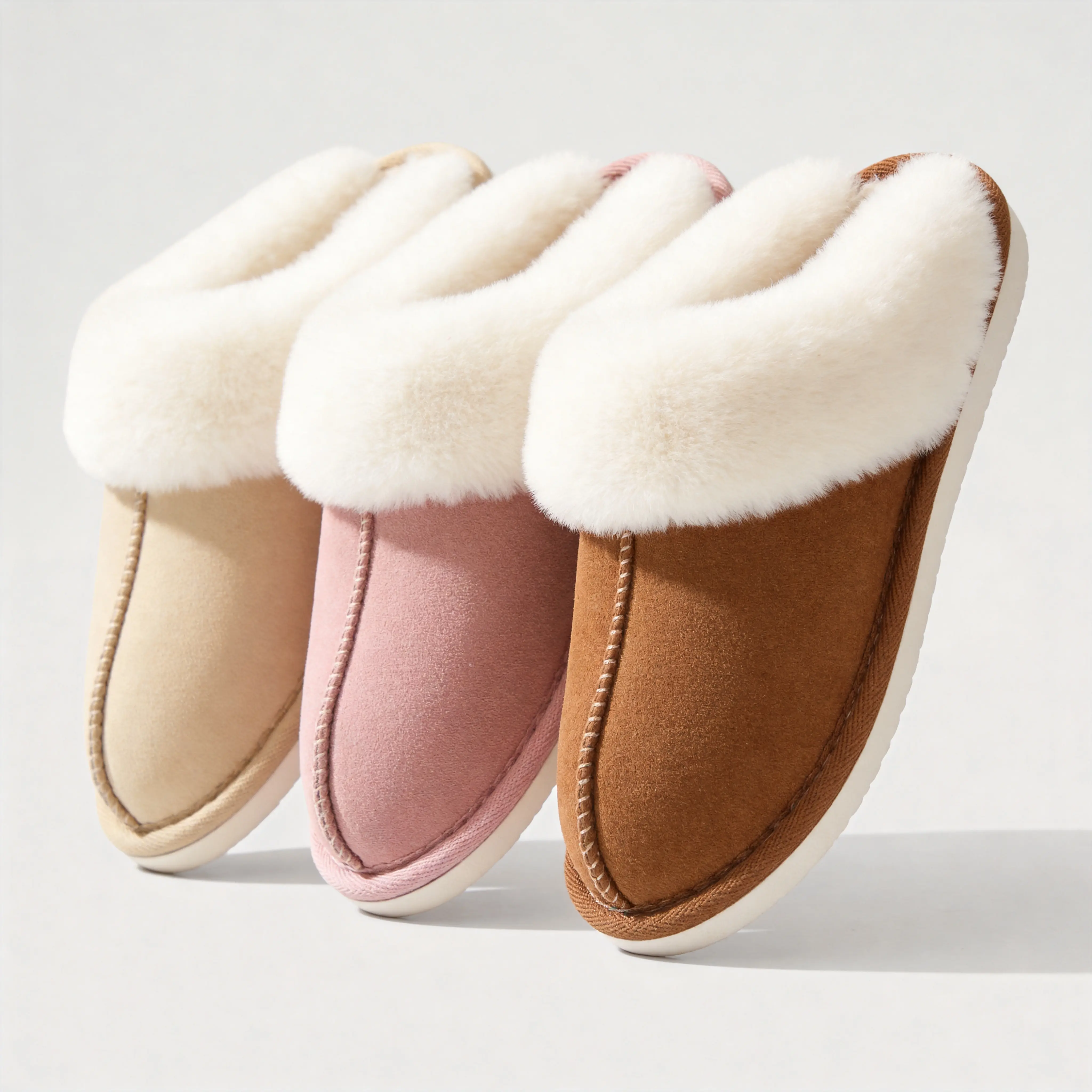 Cozy Bedroom Slippers for Women and Men, Round Toe Fleece Slip On Indoor Shoes with Memory Foam and Thick EVA Sole, Fabric, Ankle, Plain, Plush Fleece, Casual