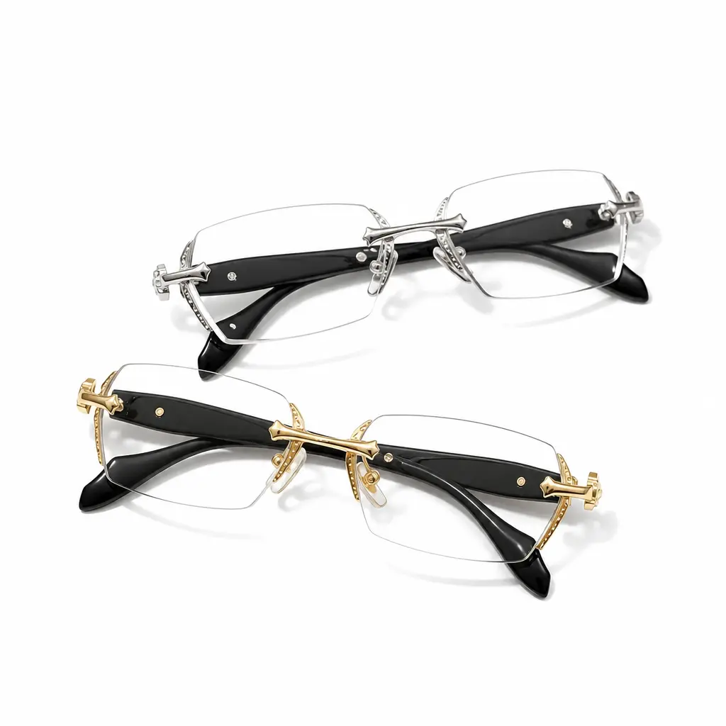 Rimless High Quality Eyewear, Frameless Glasses with Diamond-Cut Edges, Luxury Style Stainless Steel Temple Design, Unisex Fashion Accessories for Daily Wear, Old Money Eyewear, TikTok Trending