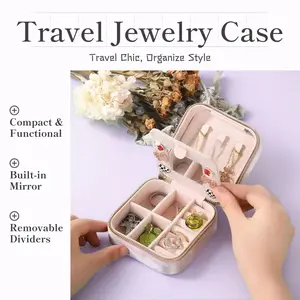 [gift]Forever Pink Plush Velvet Jewelry Box, Portable Travel Organizer Case with Built-in Mirror, 3 Necklace Hooks & 7 Ring Slots, Multilayer Compartments Storage for Rings, Earrings, Necklaces and Bracelets, Ideal Gift for Women & Girls[gift]