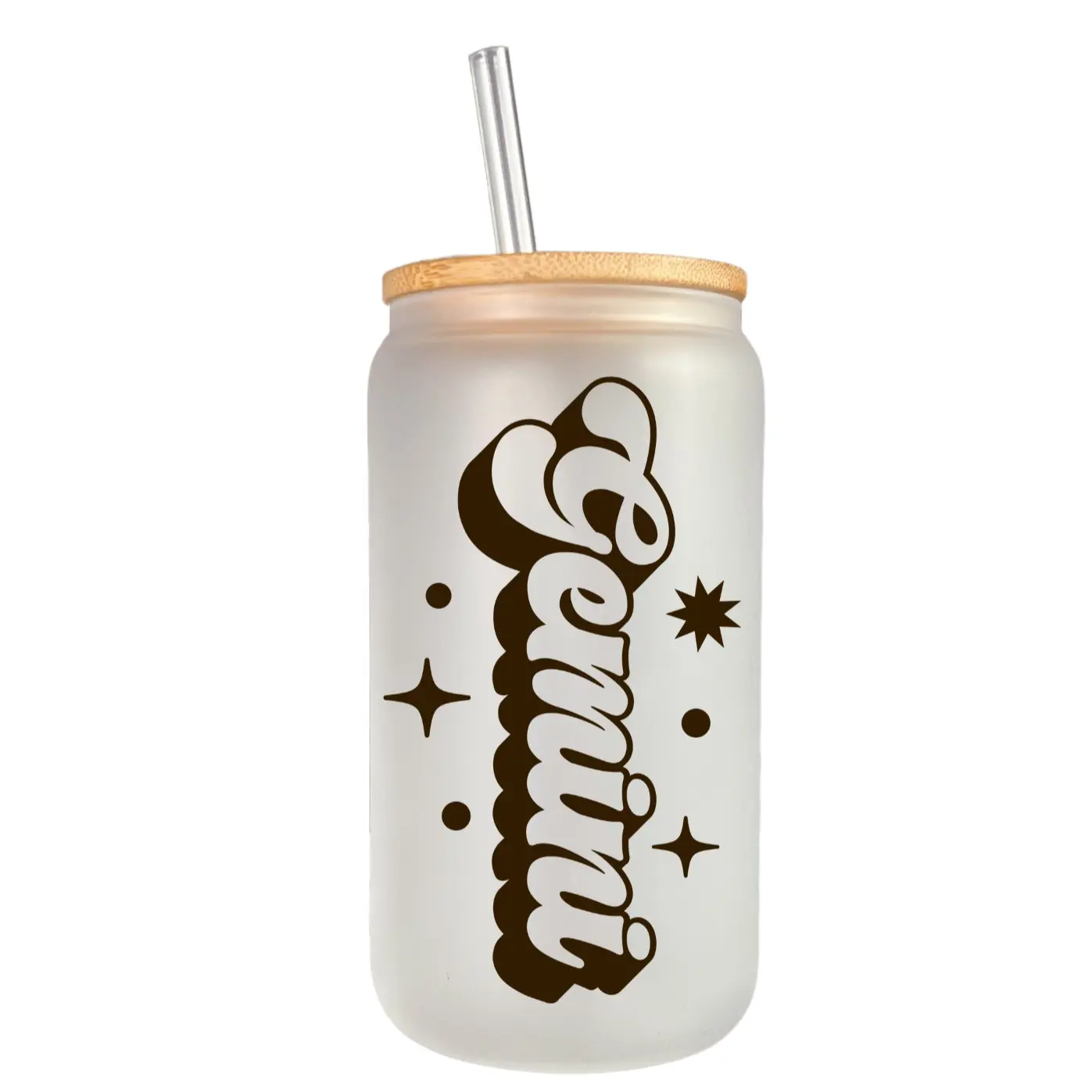 Perfect Zodiac Gift, Gemini Coffee Glass Can, Gift for Spring girl, great gift for coffee lover, Perfect Girly Gift, Trendy, stylish  Cup tumbler - 16 oz glass can Drinkware Bamboo Lid