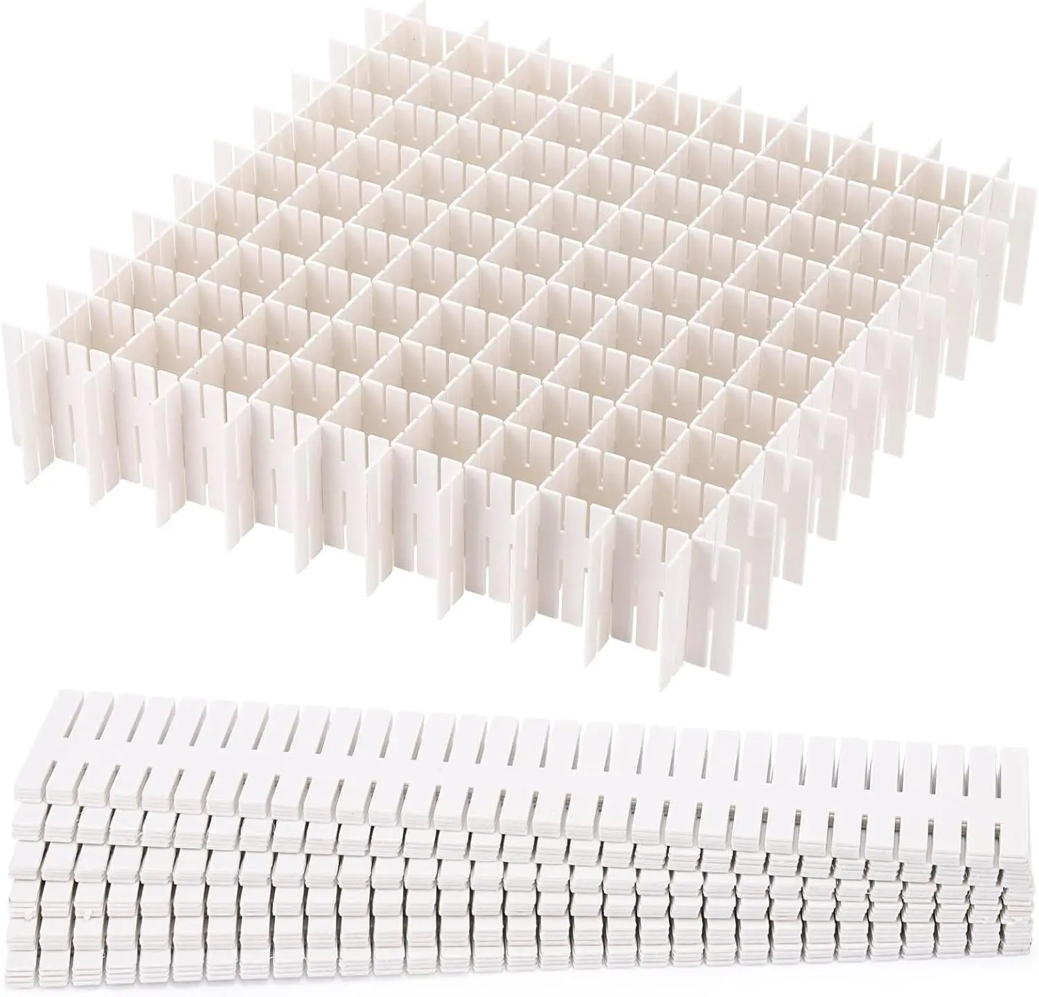 40Pcs White Adjustable Plastic Drawer Dividers Set (14.5x2.7in) - Household DIY Organizer Separators for Home Improvement, Kitchen Cutlery, Office Desk Storage