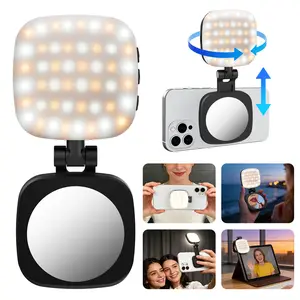 Portable MagSafe-Compatible Plastic Magnetic LED Ringlight for iPhone, Smartphone & Mobile Accessories - Rechargeable Video Light, CRI95 700lx/0.3m Adjustable Folding Fill Light with Mirror for Makeup